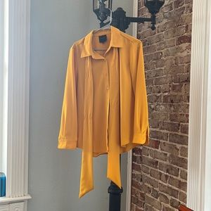 Gold Alex Marie Medium Button Down with built in Tie for Bow